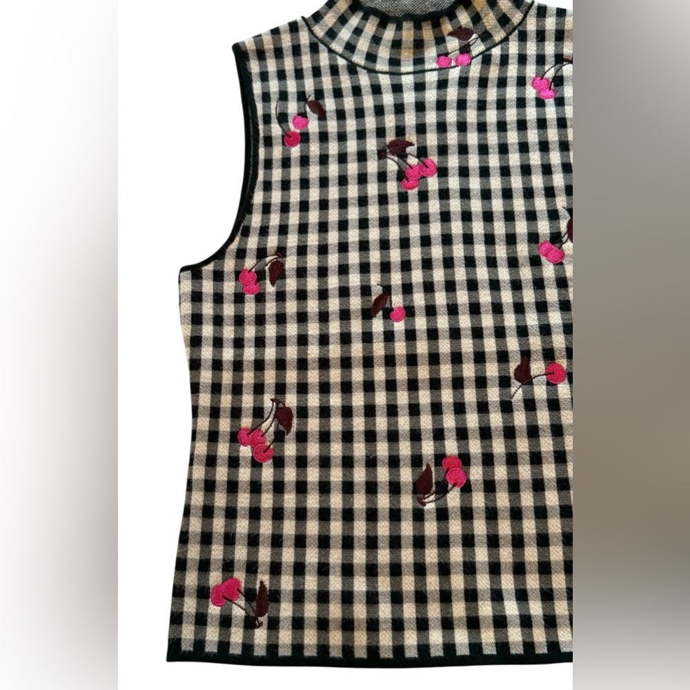 Maeve by Anthropologie Sleeveless Mock Neck Sweater Tank Black White Gingham XXS - Picture 6 of 16